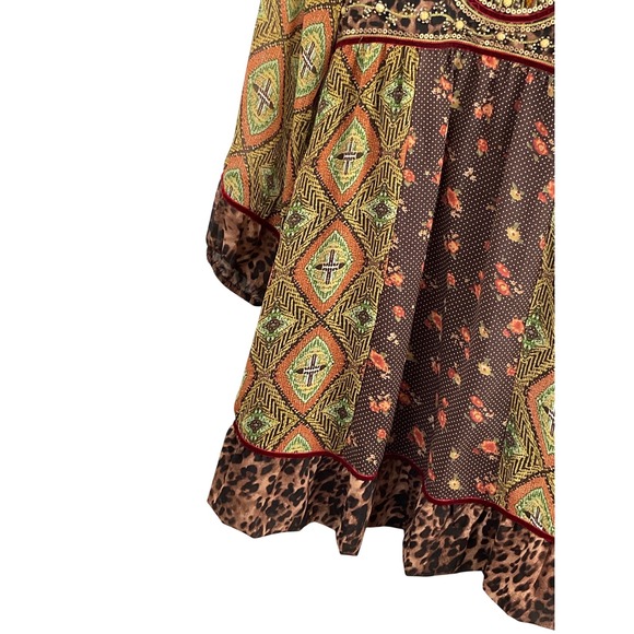 Double D Ranch Bohemian Print Velvet Trimmed Mixed Media Midi Dress Size Medium - Picture 10 of 16